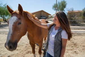 horse petting at Meadows Ranch during equine therapy
